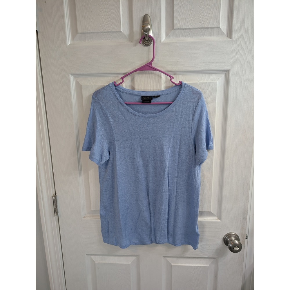 Rachel Roy Light Blue 100% Linen Short Sleeve Crew Neck T-Shirt Womens - Size M